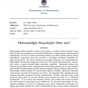 Bu dönemki bölüm seminerlerimizin ilkini veriyoruz...
